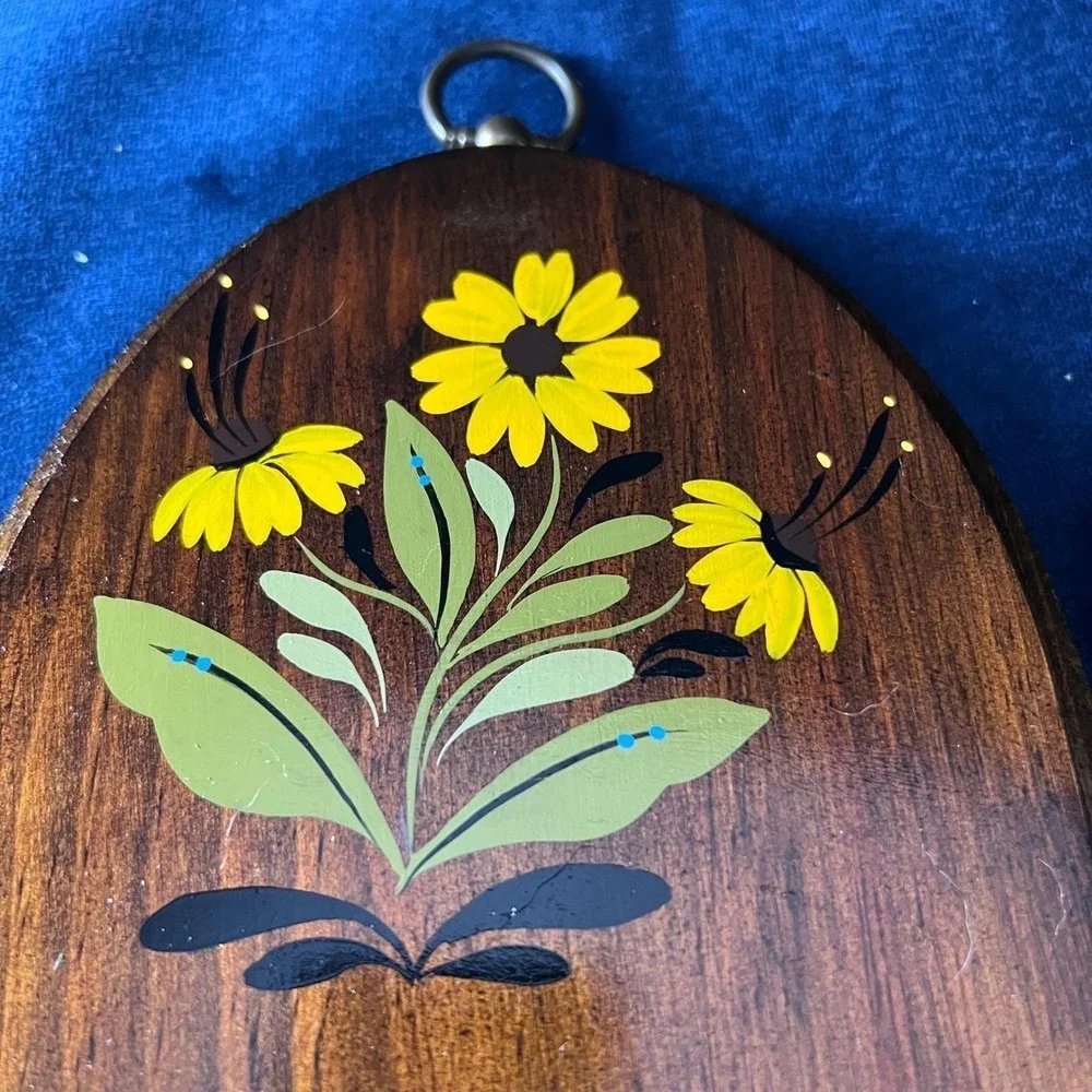 Oval Wooden Wall Plaque with Painted Flowers Small Shelf - Cottagecore Whimsi